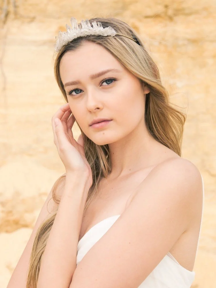 Genuine Quartz Clusters you can wear any day or on your special day! We also make a matching mens Boutonni&egrave;re. Visit link in bio to order and find all of our genuine crystal accessories 💕 #crystalcrown #weddingjewelry #quartz #weddinginspo