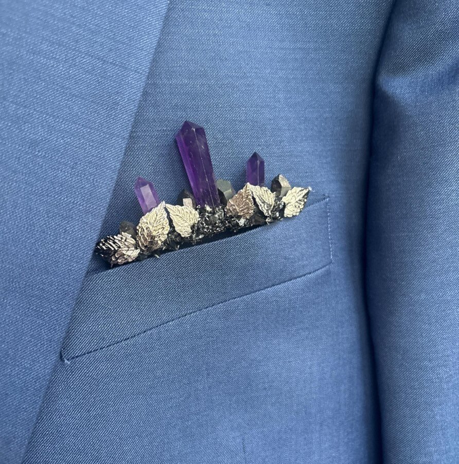 Verified buyer review: &ldquo;Purchased for my fianc&eacute;, wedding in Sept along with the matching hair comb. Both are amazing quality! Even he was impressed. We both liked how the boutonni&egrave;re has long prongs opposed to a card style. Holds 