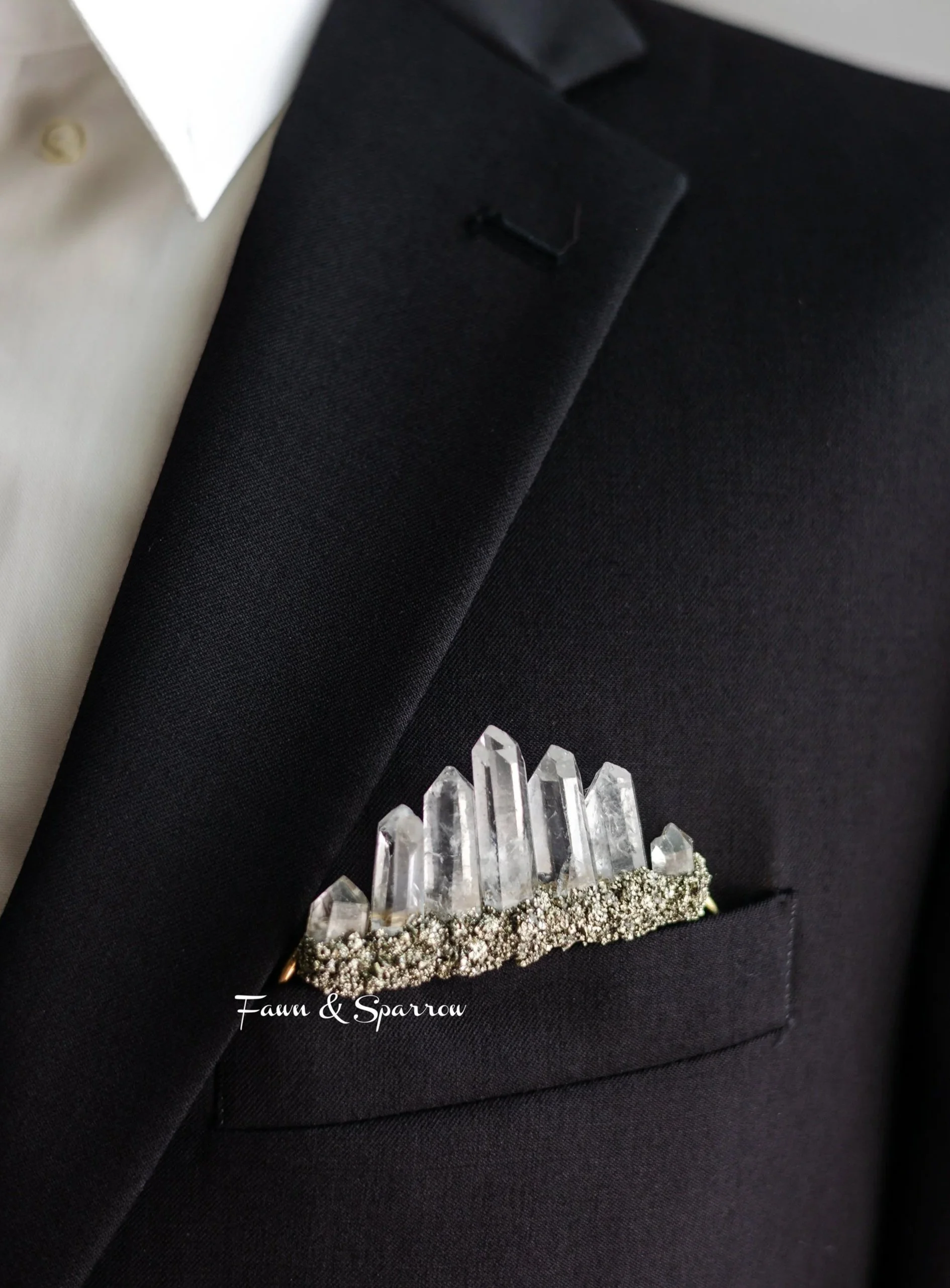 Clear Quartz and Pyrite Crystal Pocket Boutonniere
