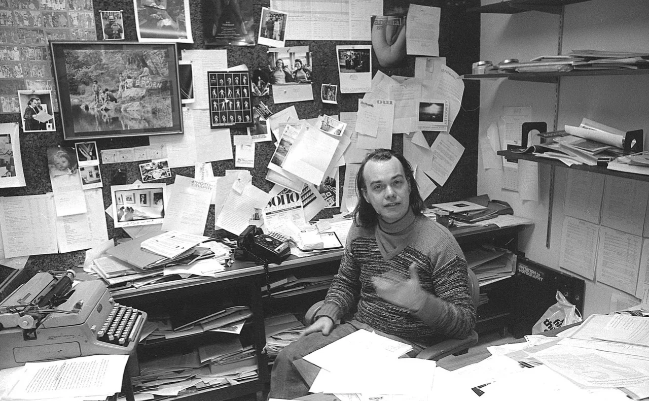 Jim Hughes in the Camera 35 office in New York, 1973. Photo by David Lyman.