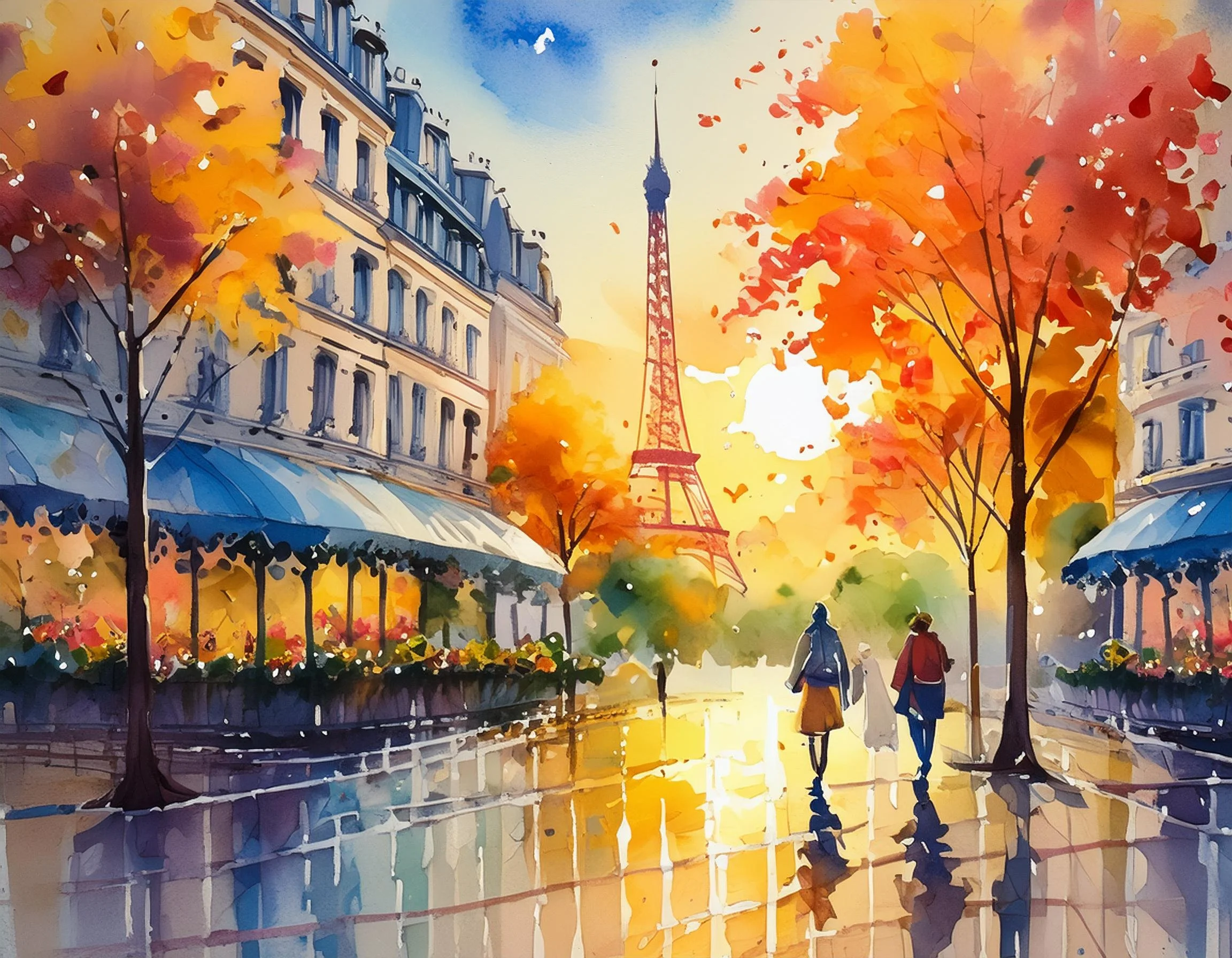 Firefly Walking in Paris in watercolor in raining day and sunshine 71081.jpg