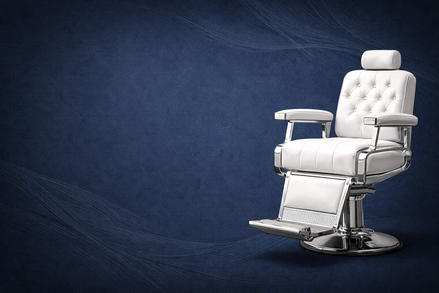 Collection of black and white barber tools including scissors, a straight razor, an electric trimmer, a straight cutter, and a safety razor, arranged on a plain background.