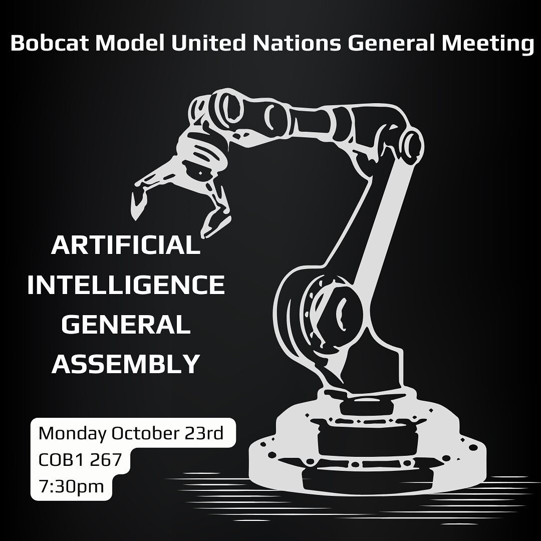 Hi everybody, please join us this fine MUN-day as we go over our Al-themed general assembly! Please feel welcome to come if you're interested in our club! This is the perfect time to start and become acquainted with our club! 🤖🤖
