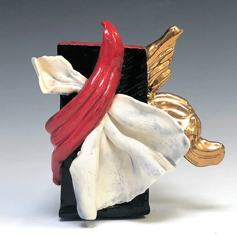 Black, red and white vase with real gold!
