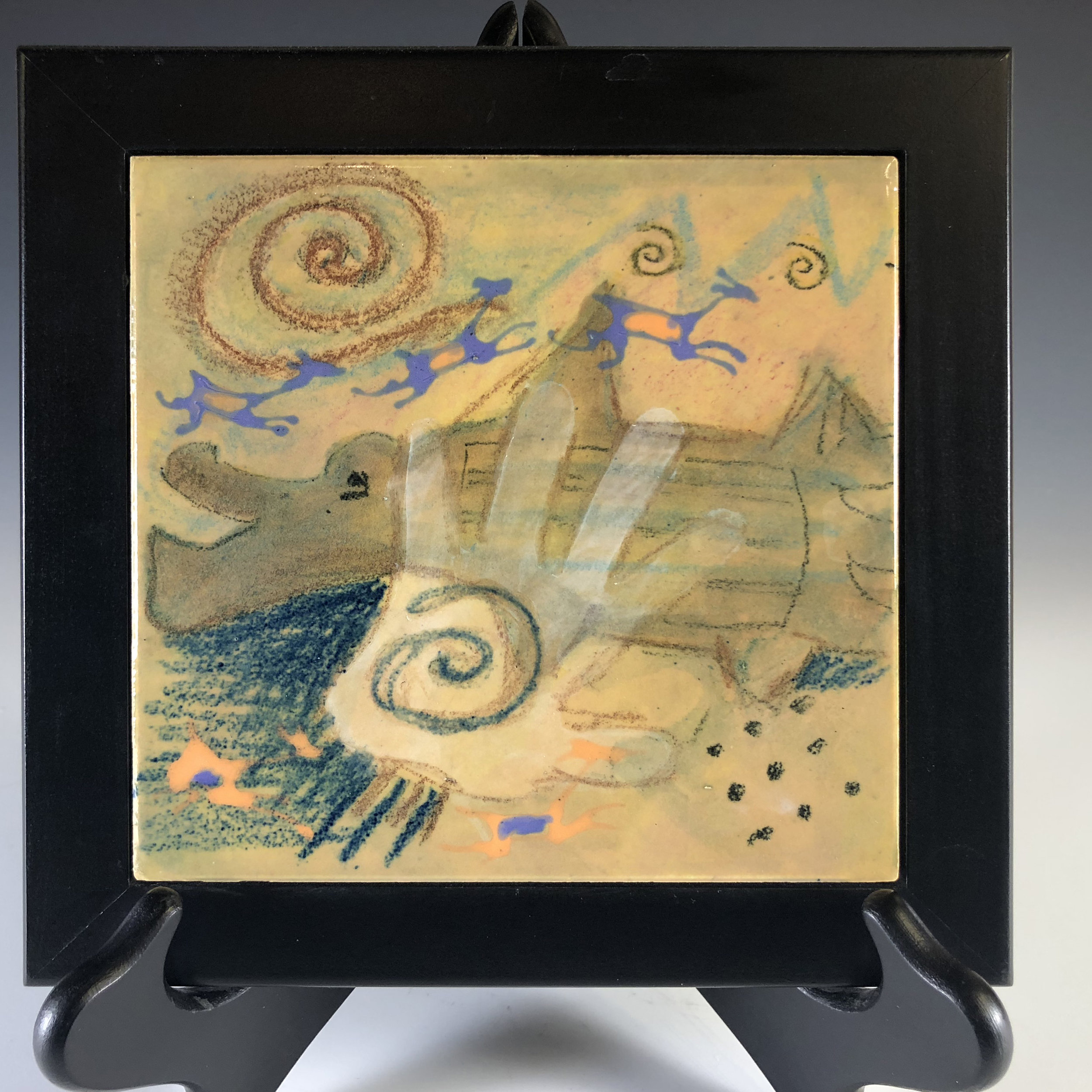 Contemporary versions of pre-historic symbols on this tile