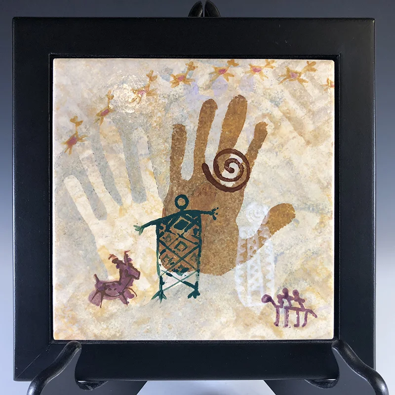 Mysterious petroglyph symbols featured on this wall art