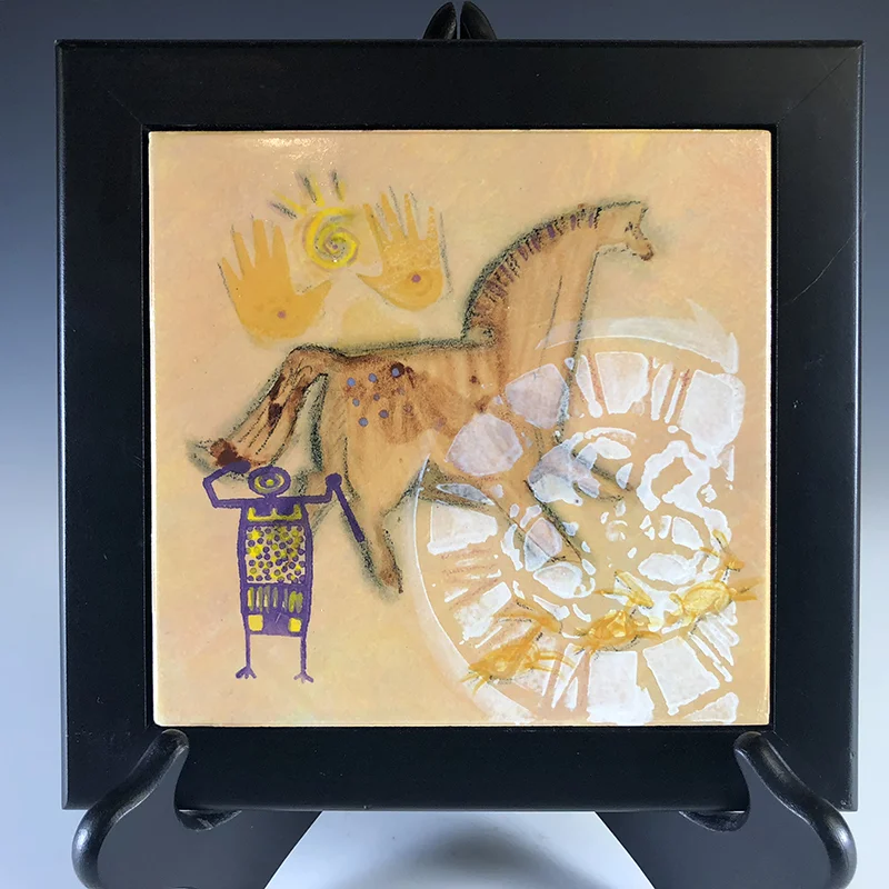 Man, horse, hands and time, all together on this tile