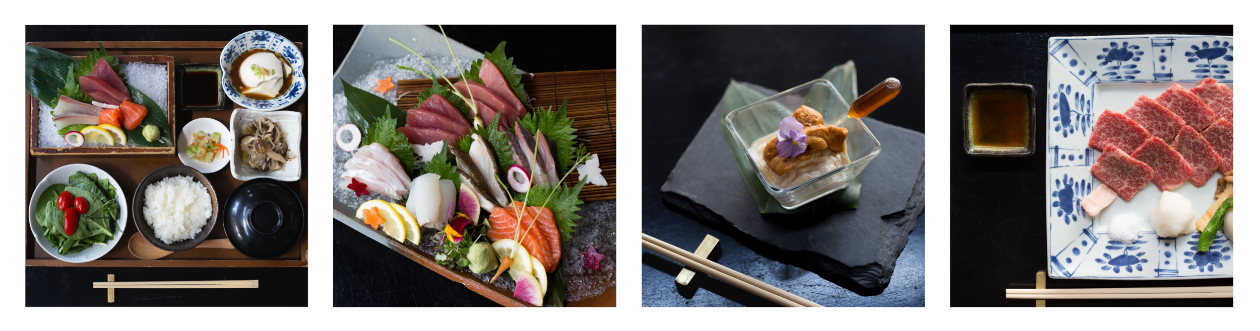 Sashimi Teishoku, Assorted Sashimi, Uni Yuba Sashimi, Stone Grilled Kuroge Washugyu