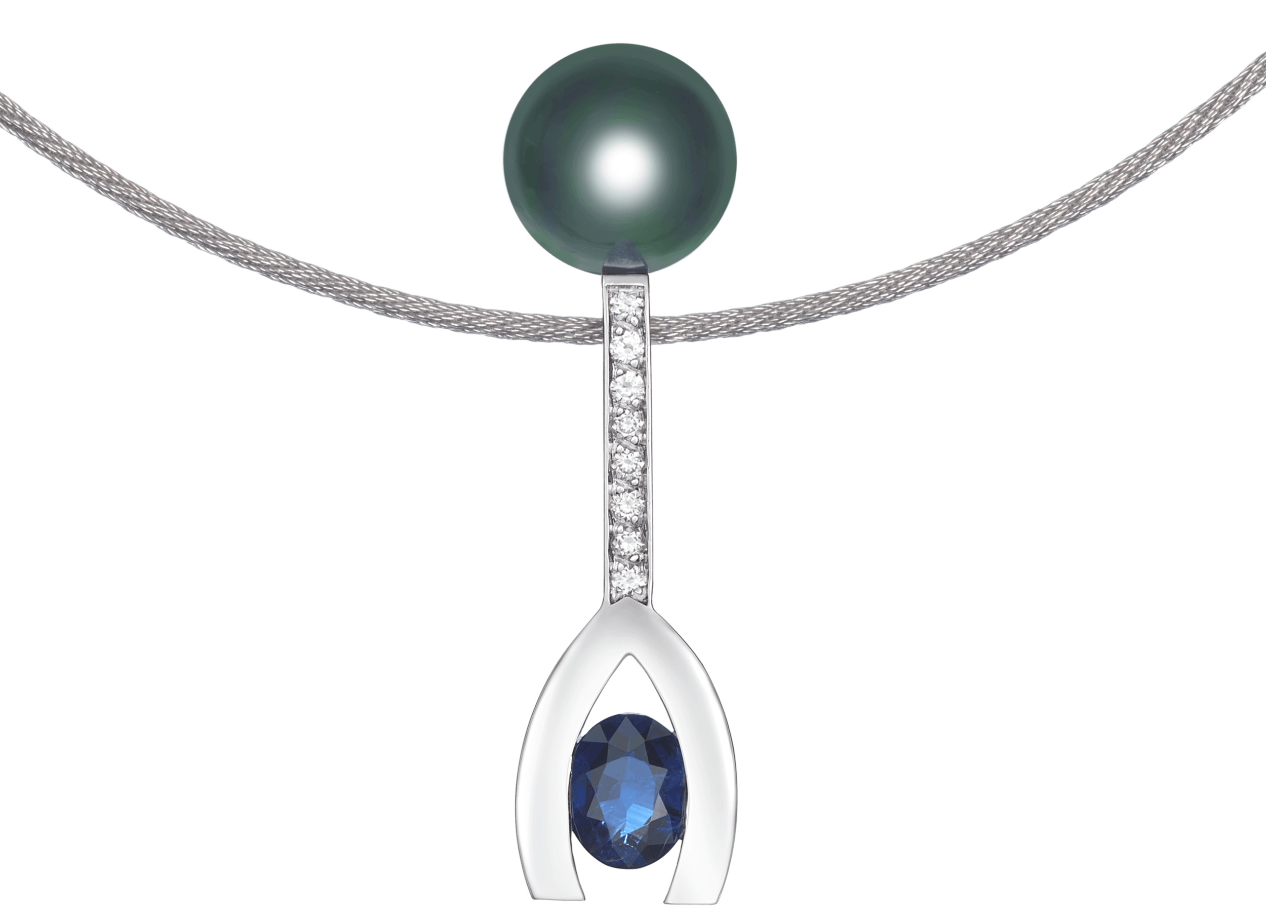 Pendentif Esméralda or blanc diamants, saphir et perle de Tahiti.png