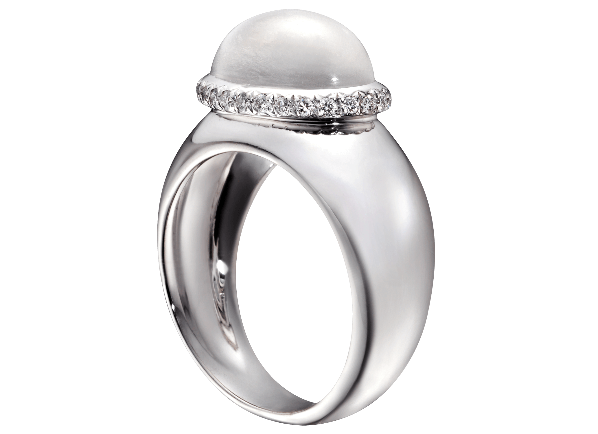 Bague Caboche or blanc pierre de Lune et diamants PNG web.png