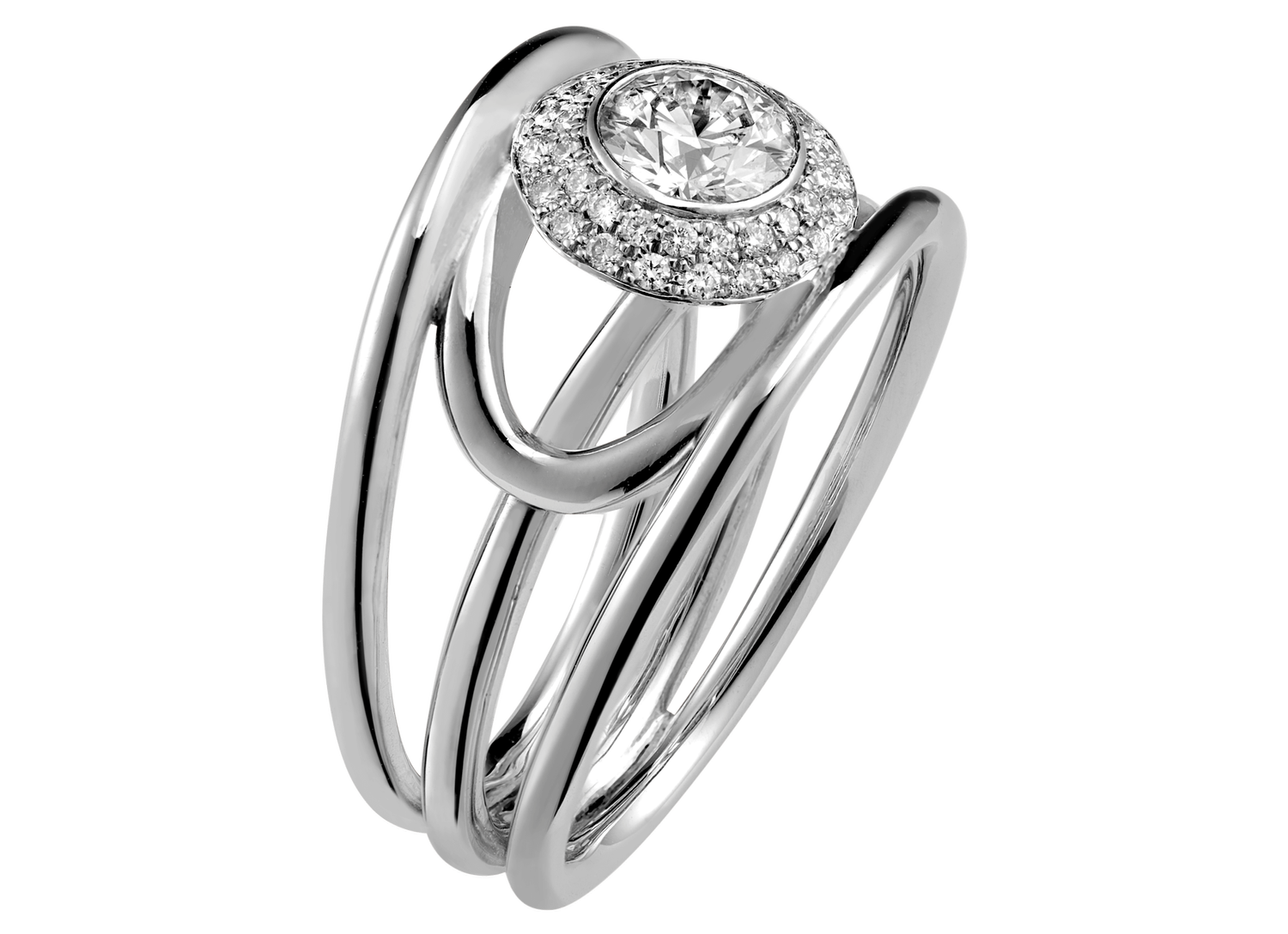 Bague Dame Or Blanc 18 Carats Avec Pavage De Diamants - Taille 53/54 - Occasion Parfait état