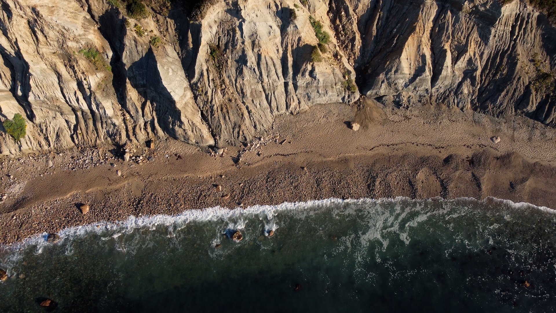 Downward looking Drone Shot of Mohegan Bluffs on Block Island