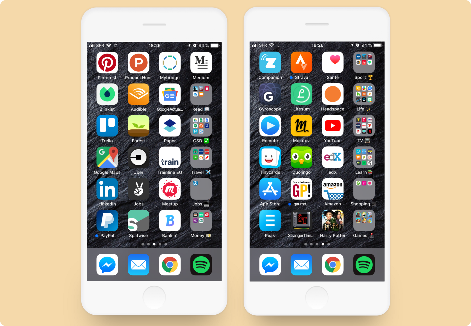 by Alexandre Levacher “What you need is, for each line, to select your top three apps you use the most, and for the fourth slot, to create a folder with the name of the category”