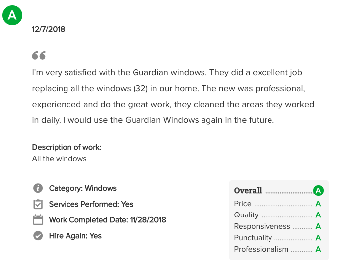 Angie s List A Review Guardian Windows