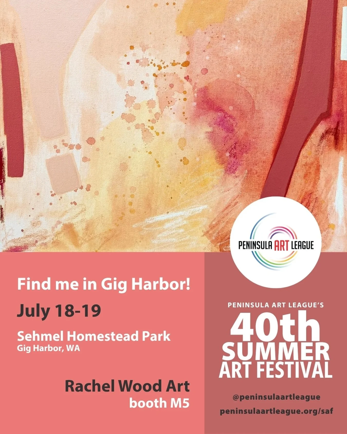 Calling all Washington followers!

@peninsulaartleague Summer Art Festival is happening in 2 weeks!! I&rsquo;m so thrilled and excited to be at this show - my first time in Gig Harbor! Come see me and and enjoy some beautiful art if you&rsquo;re in t