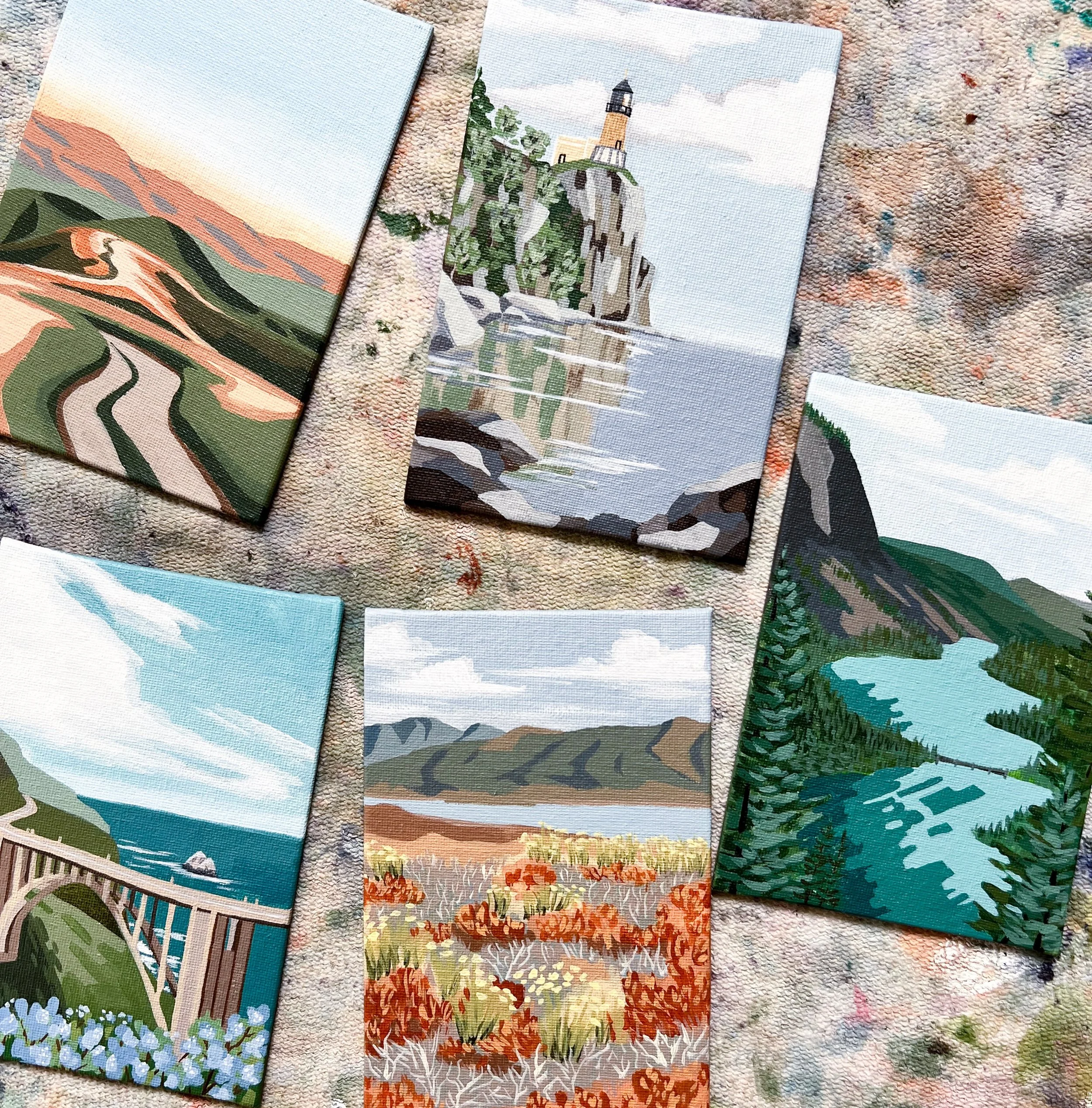 A whole new set of pieces that will be headed to the Holiday Showcase @salem.art.association in November ✨🌊❤️

Places like chino Hills, Eastern Oregon, Bug Sur, Mammoth Lakes and more. I love making these pieces for you guys and they&rsquo;ll all en