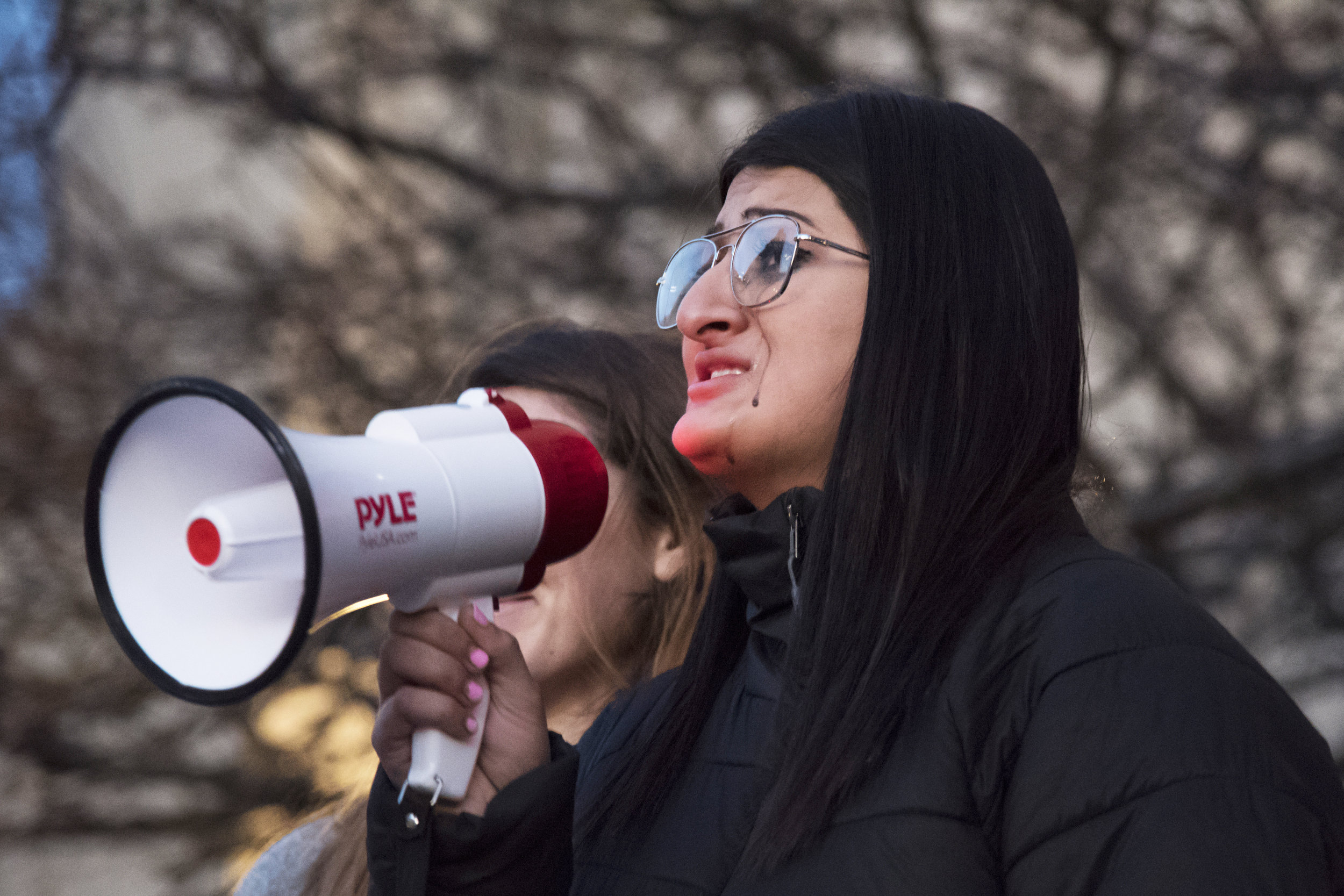  Maya Anand, who had a close friend involved in the parkland shooting, speaks at the BU Rally Against Gun Violence held in Marsh Plaza February 26. Speaking without a prepared speech, Anand shared her deeply personal experiences with gun violence to 