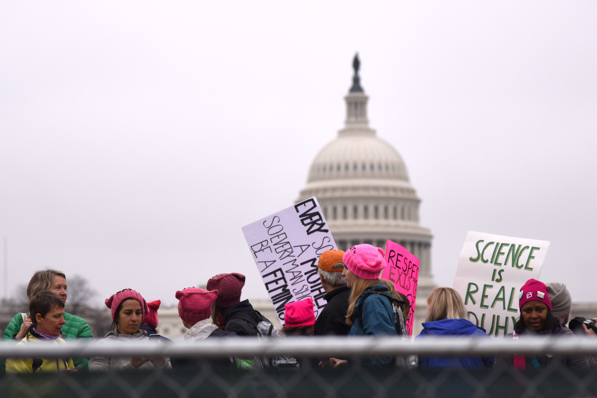  Large crowds march past the U.S. Capitol at the Women's March on Washington January 21st in Washington, D.C. The march, which its organizers say was meant to "send a bold message to our administration on their first day in office," was the largest s