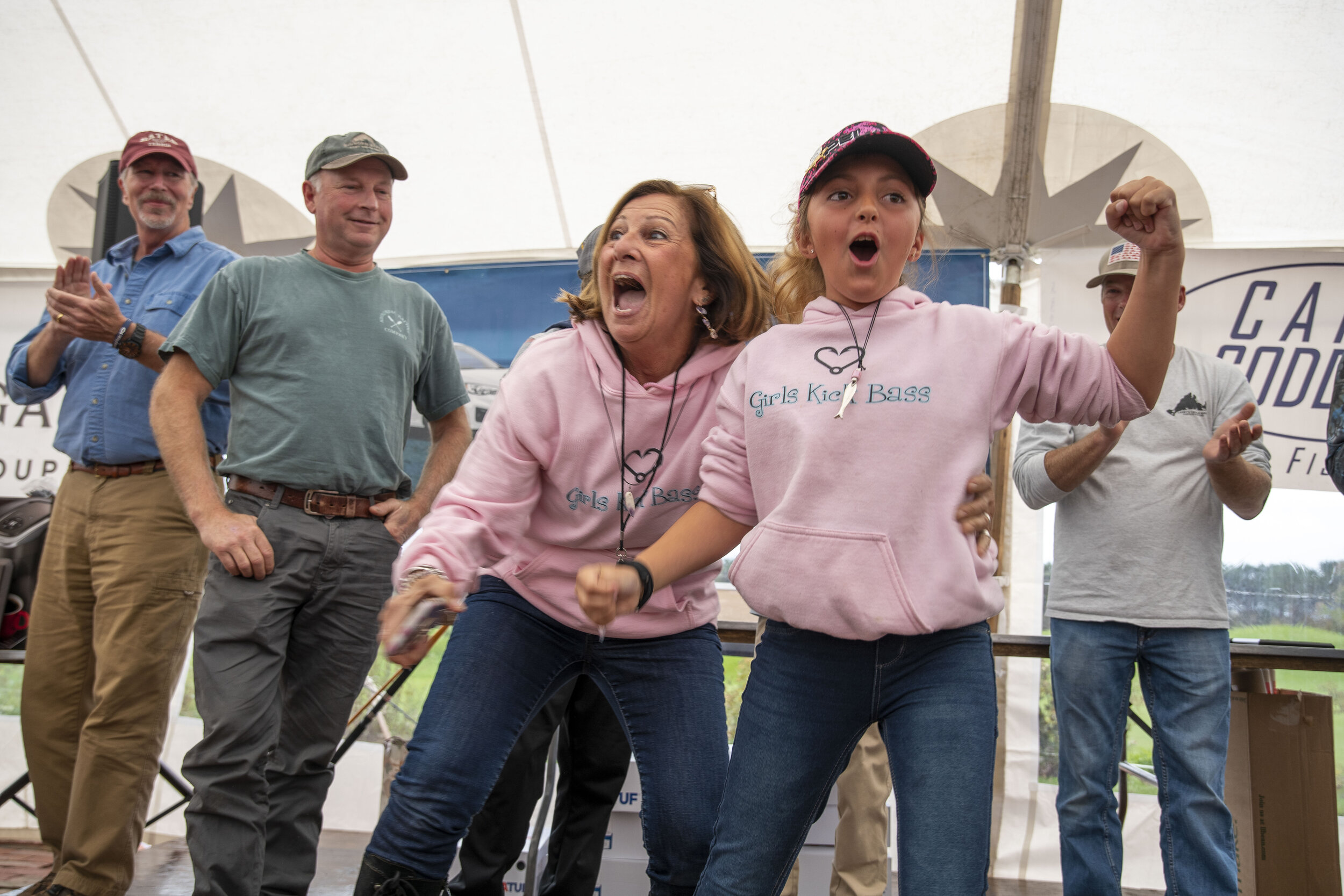  10-year-old Aubrey Warburton celebrates her win at the MV Bass and Bluefish Derby - a brand new Subaru, the prize for the largest offshore catch. (Unfortunately, it’ll be a couple years before she can drive her prize). 