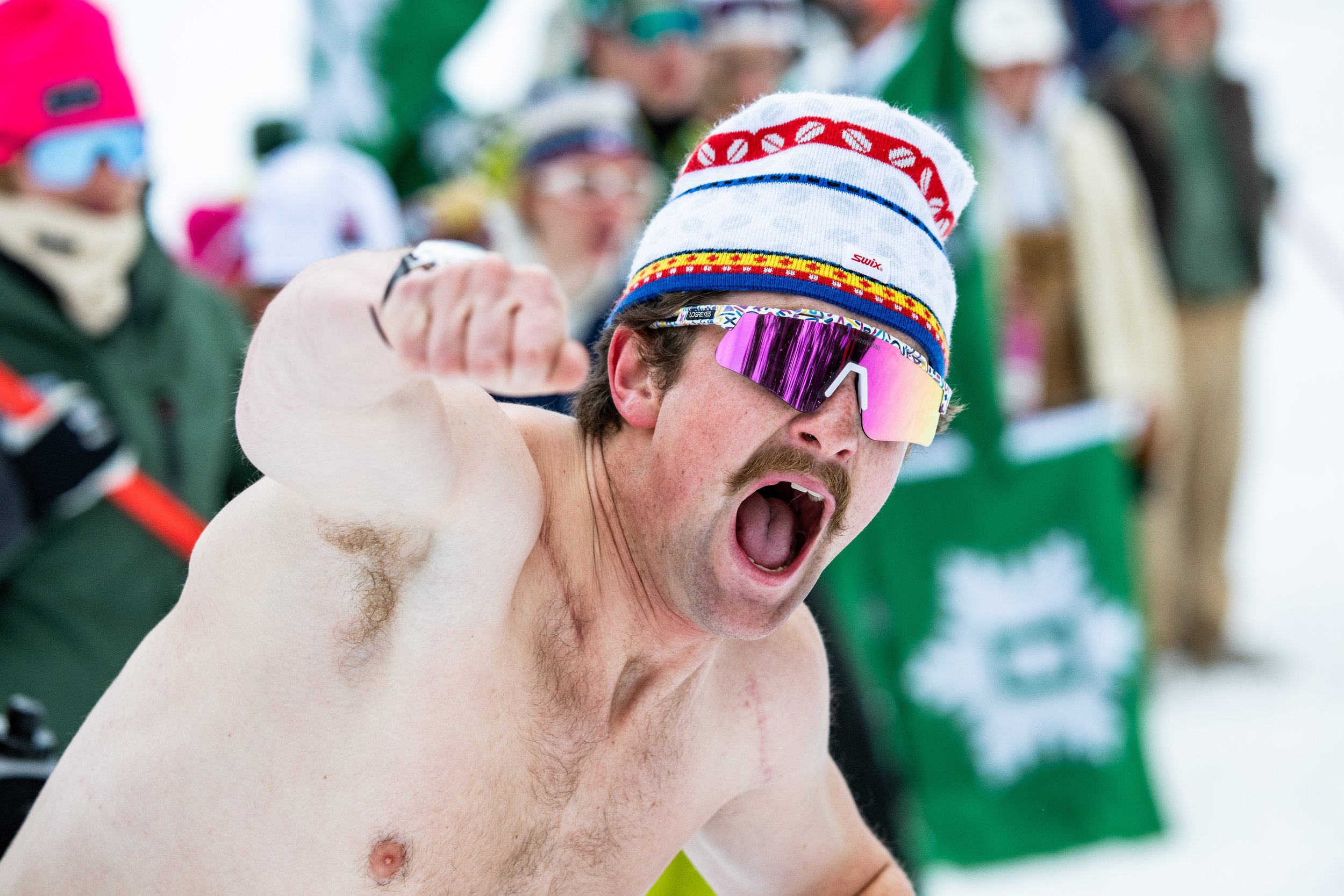Dartmouth fans cheer on their athletes at the 2025 NCAA Skiing Championship Nordic event.