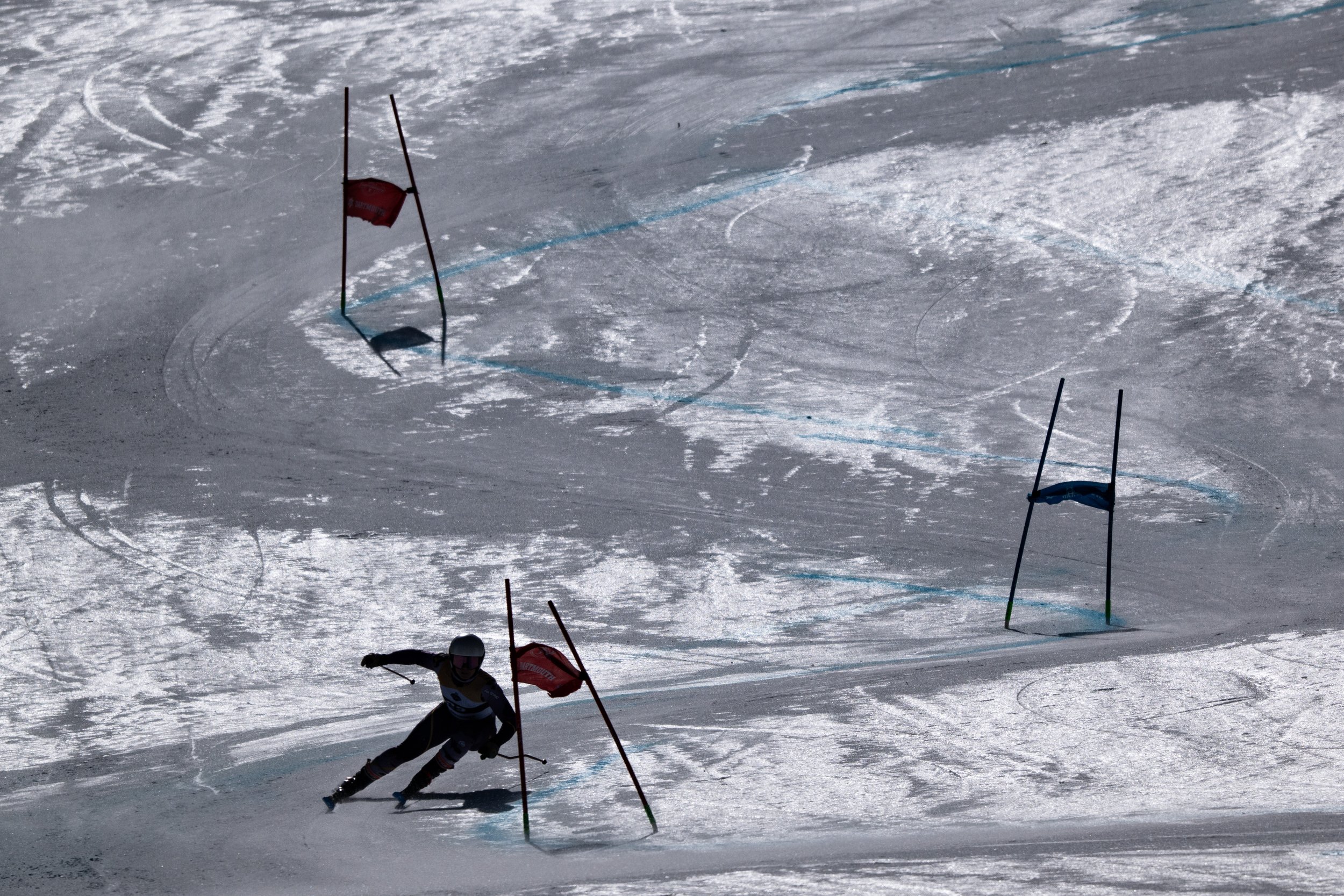 A racer finished the Giant Slalom course at the 2025 NCAA Skiing Championships.