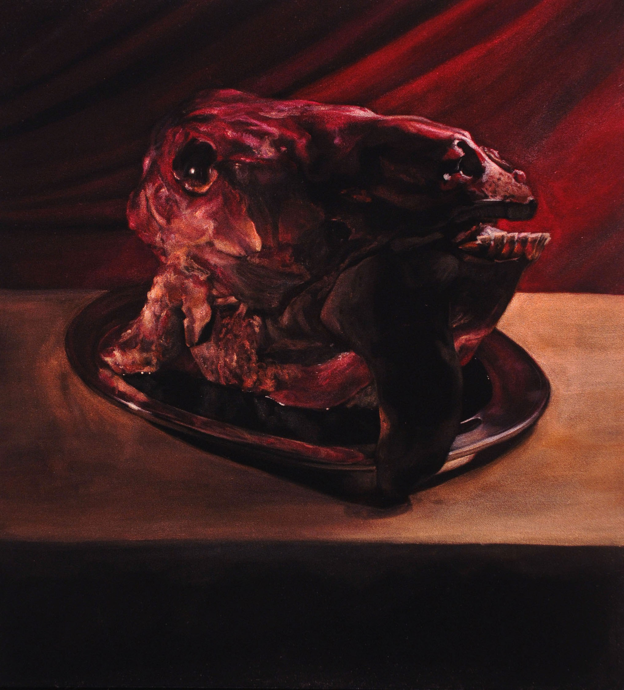  Beef Head with Tongue  acrylic on velvet  24 x 22 inches 