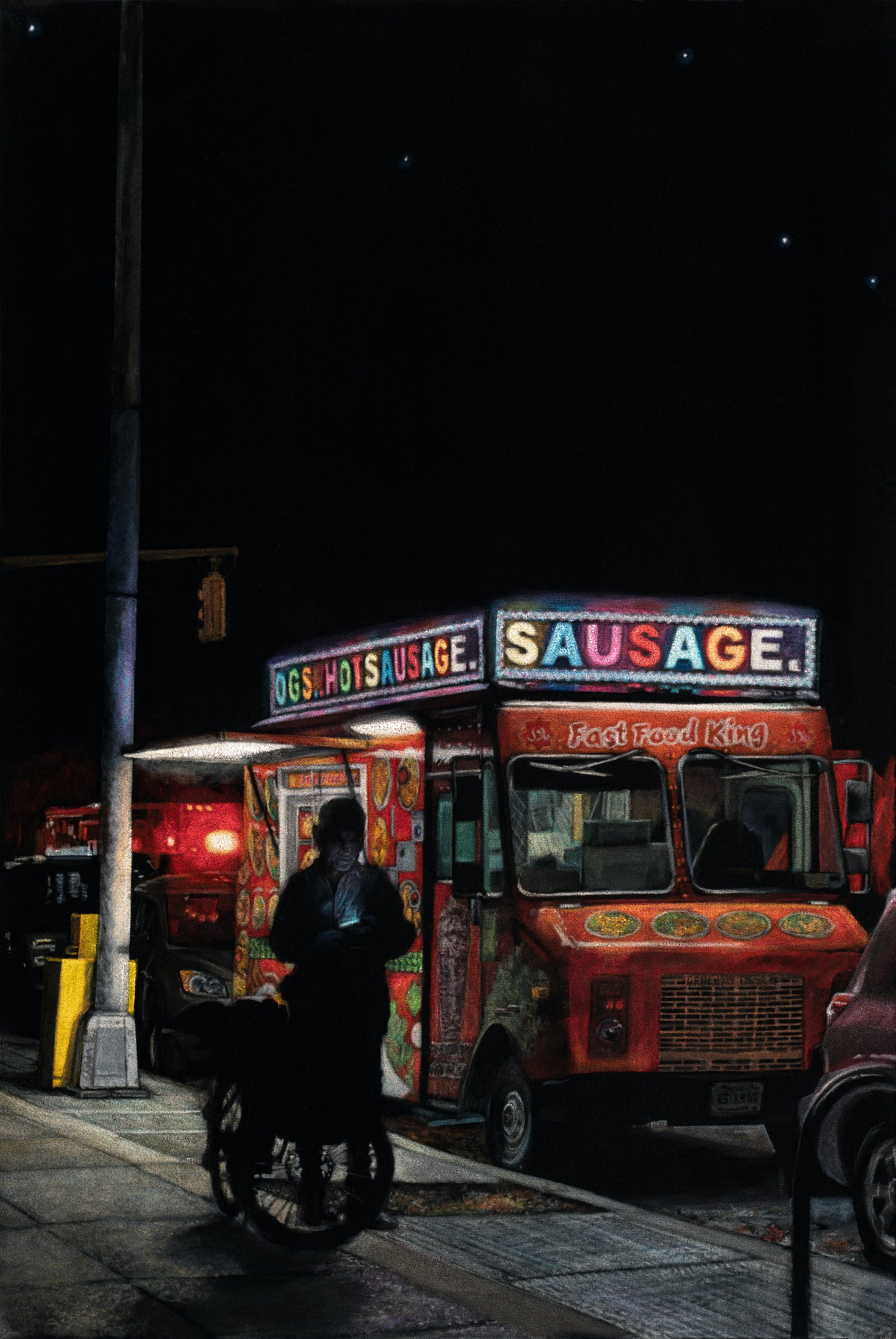  Sausage Truck  acrylic on velvet  30 x 20 inches 