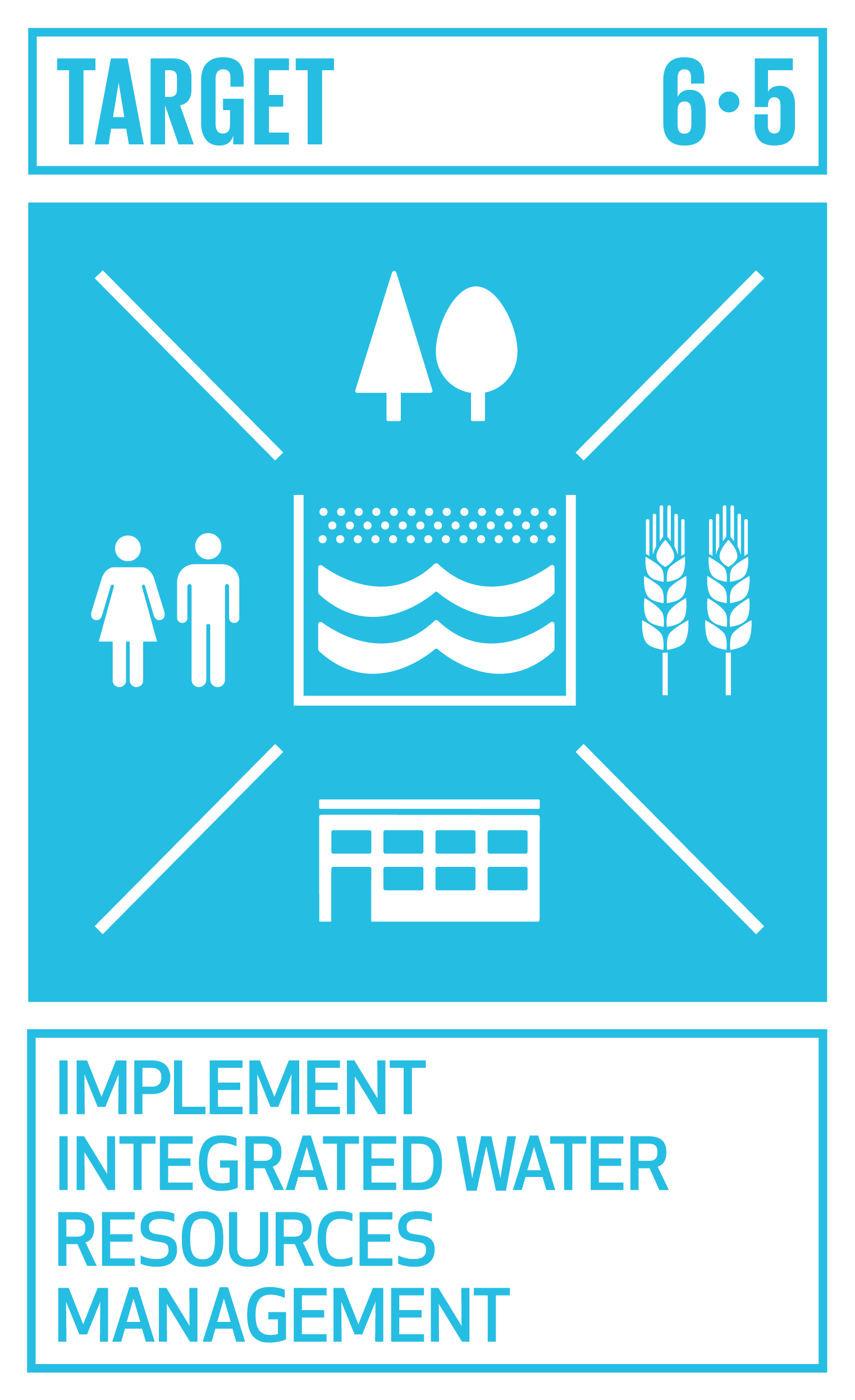 By 2030, implement integrated water resources management at all levels, including through transboundary cooperation as appropriate. INDICATOR 6.5.1 Degree of integrated water resources management implementation (0–100) 6.5.2 Proportion of transboundary basin area with an operational arrangement for water cooperation