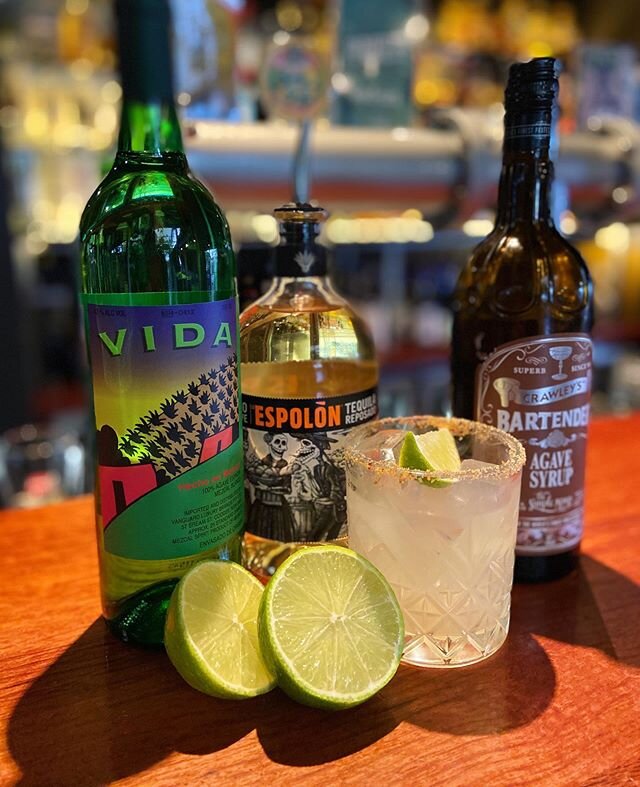 Here&rsquo;s our version of the Tommy&rsquo;s Margarita, if you ever need to make one at home.⁣
⁣⁣
⁣30ml Espolon Reposado tequila⁣
⁣15ml Del Maguey Vida mezcal⁣
⁣30ml fresh lime juice ⁣
⁣15ml agave syrup⁣
⁣Chilli salt to serve⁣
⁣⁣
⁣We make the chilli