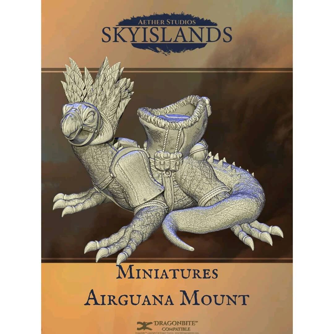 Grab a FREE mount for your hero! The Airguana by @fiendheimsculpt  is our Sixth freebie for the Sky Islands campaign. Find it on minihoarder! Link in profile. #aetherstudios #skyislands #steampunk #dndmount #warhammerfantasyroleplay #wargaming #warha