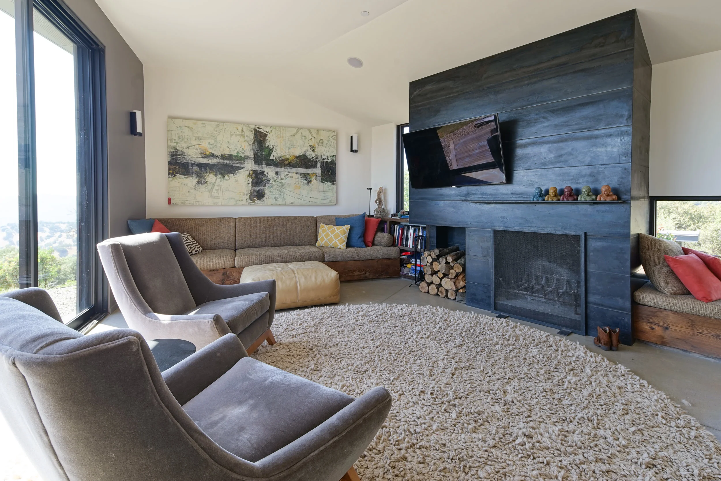 Blued Steel Fireplace.