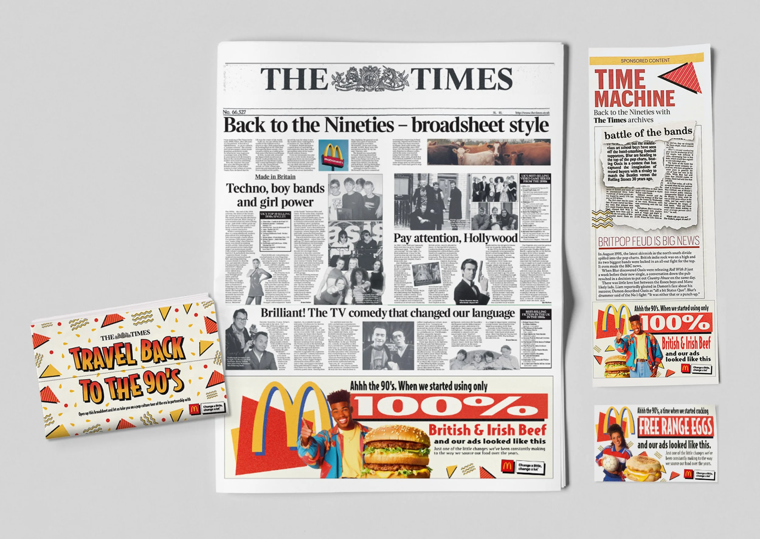    A partnership with The Times,  bringing back their broadsheet newspaper, with articles and stories from the 90’s to help us land our message. 