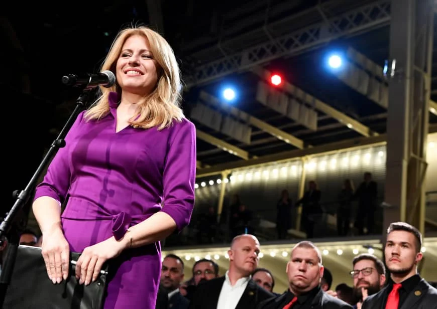Zuzana Čaputová thanking her supporters after winning the presidency bid, in her team’s headquarters. CREDIT: RADOVAN STOKLASA/REUTERS