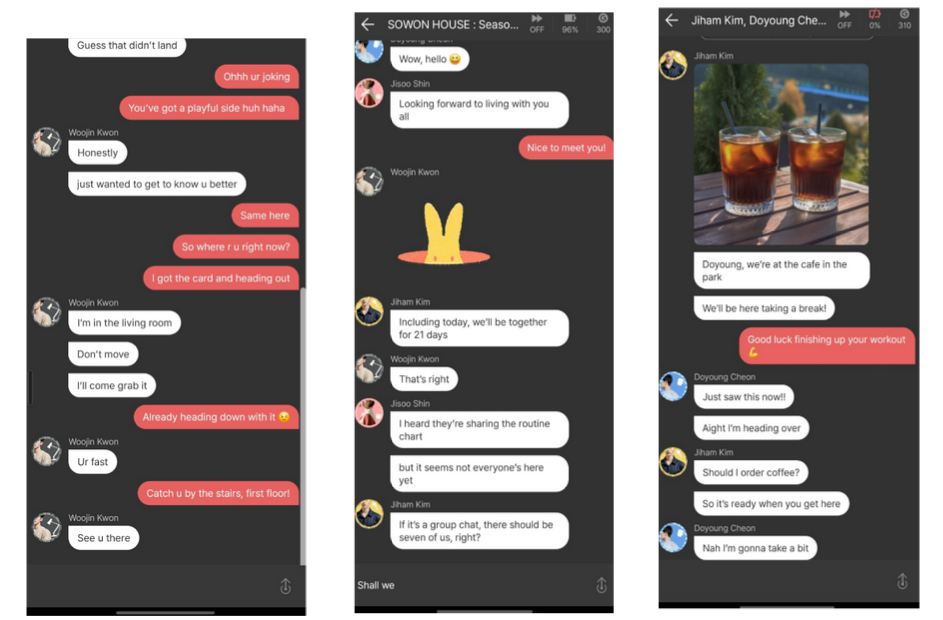Figure 2: Screenshots from conversations in the Picka game