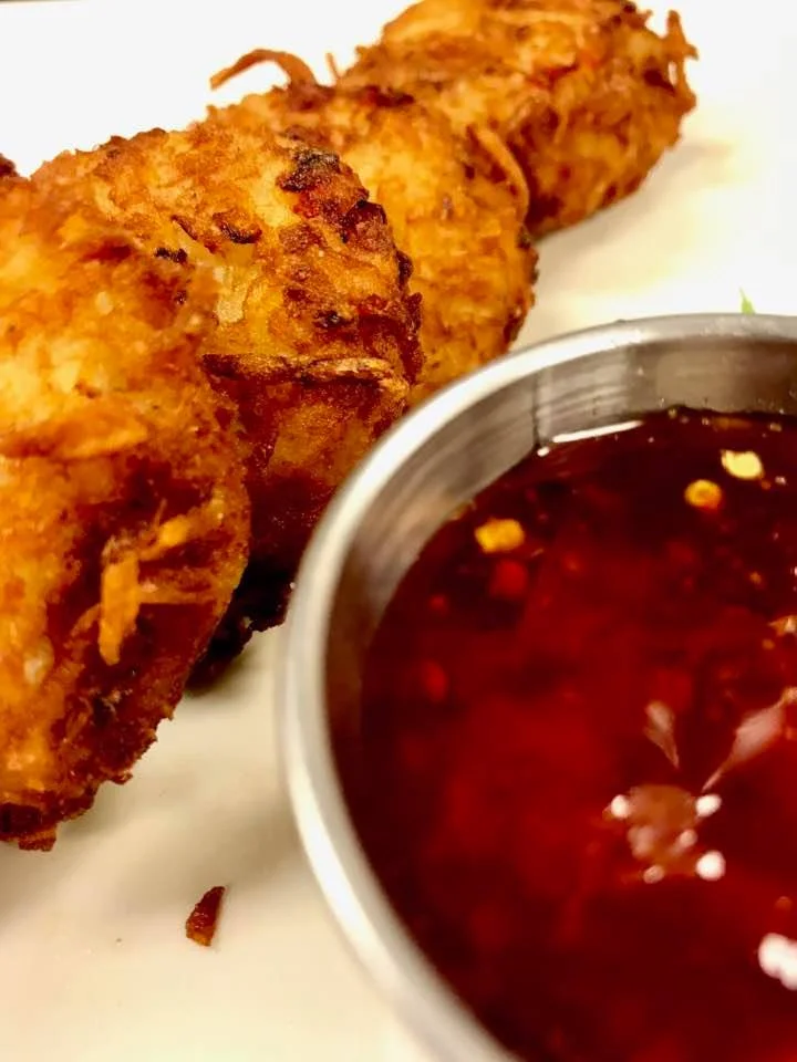 Crab fritters with house red pepper jelly