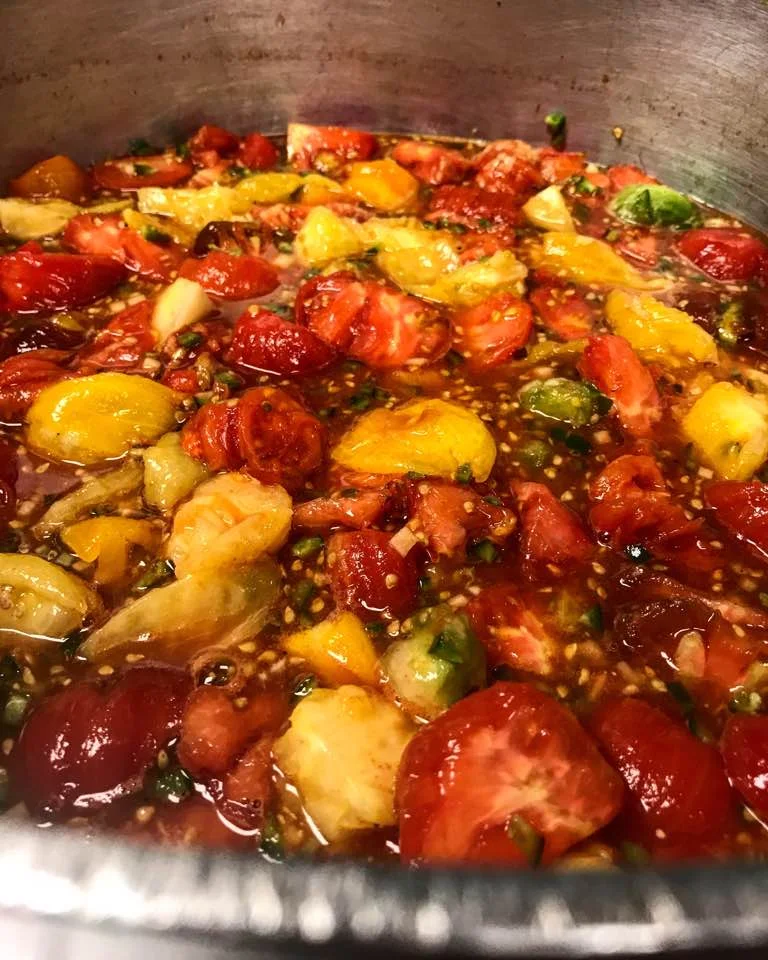 The start of a three hour process of making a local heirloom tomato jam