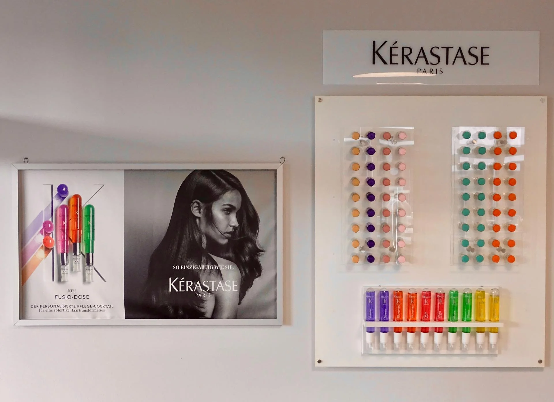 Detailaufnahme von Kérastase-Stylingprodukten im Salon Haarscharf Fehmarn