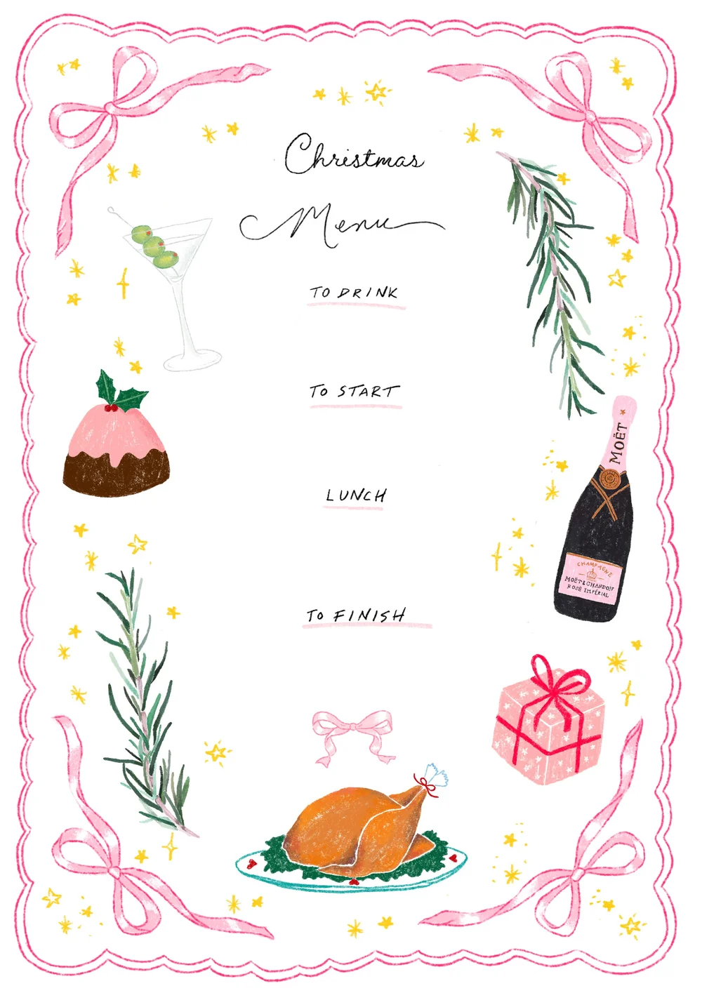pink christmas menu template — dinner with friends