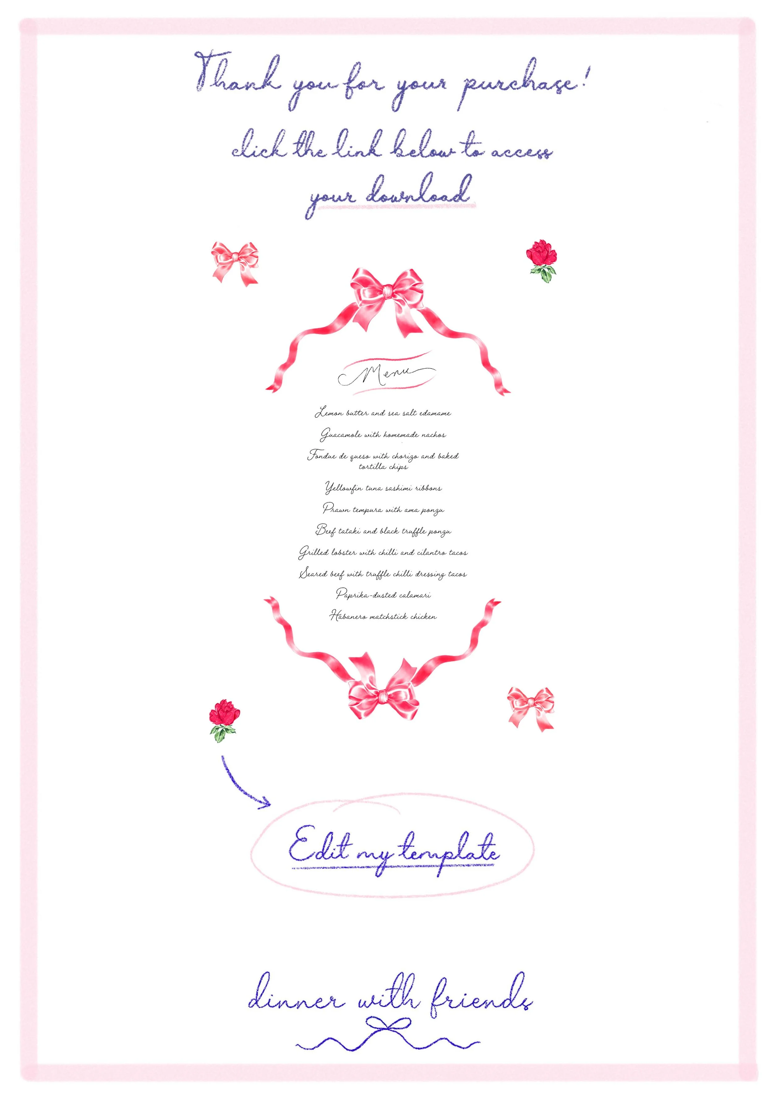 Ribbons & Roses Menu Template — Dinner With Friends