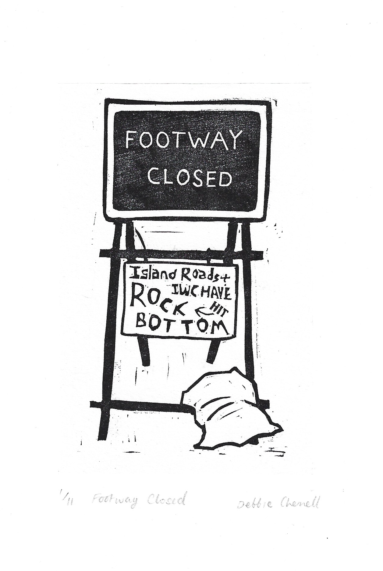 Footway Closed, Wood Engraving Print