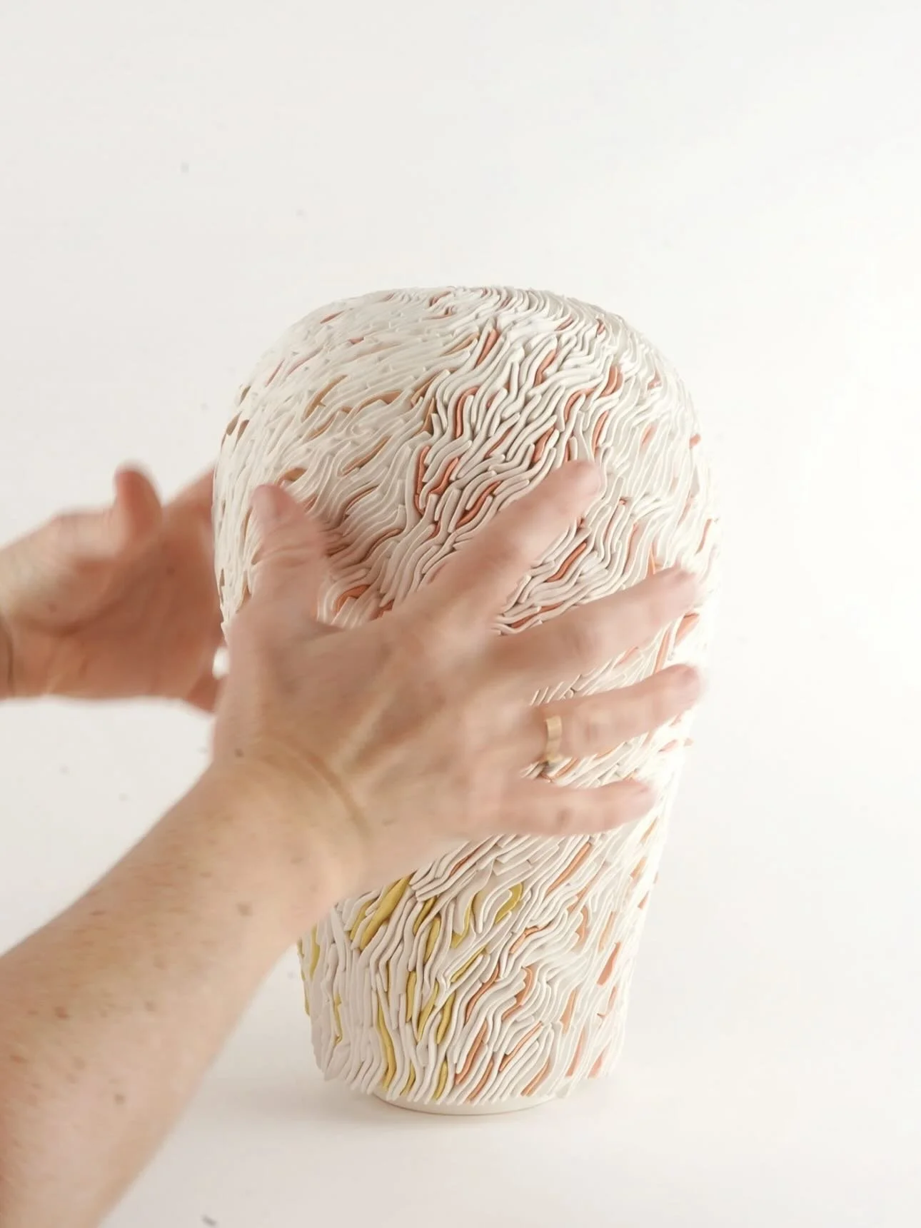 Alice Walton's ceramic work is delicate, subtle and relates closely to processes within nature. She uses coloured porcelain in a tonal blending technique that achieves an effect of calm and serenity within her objects.

I am very excited that she is 