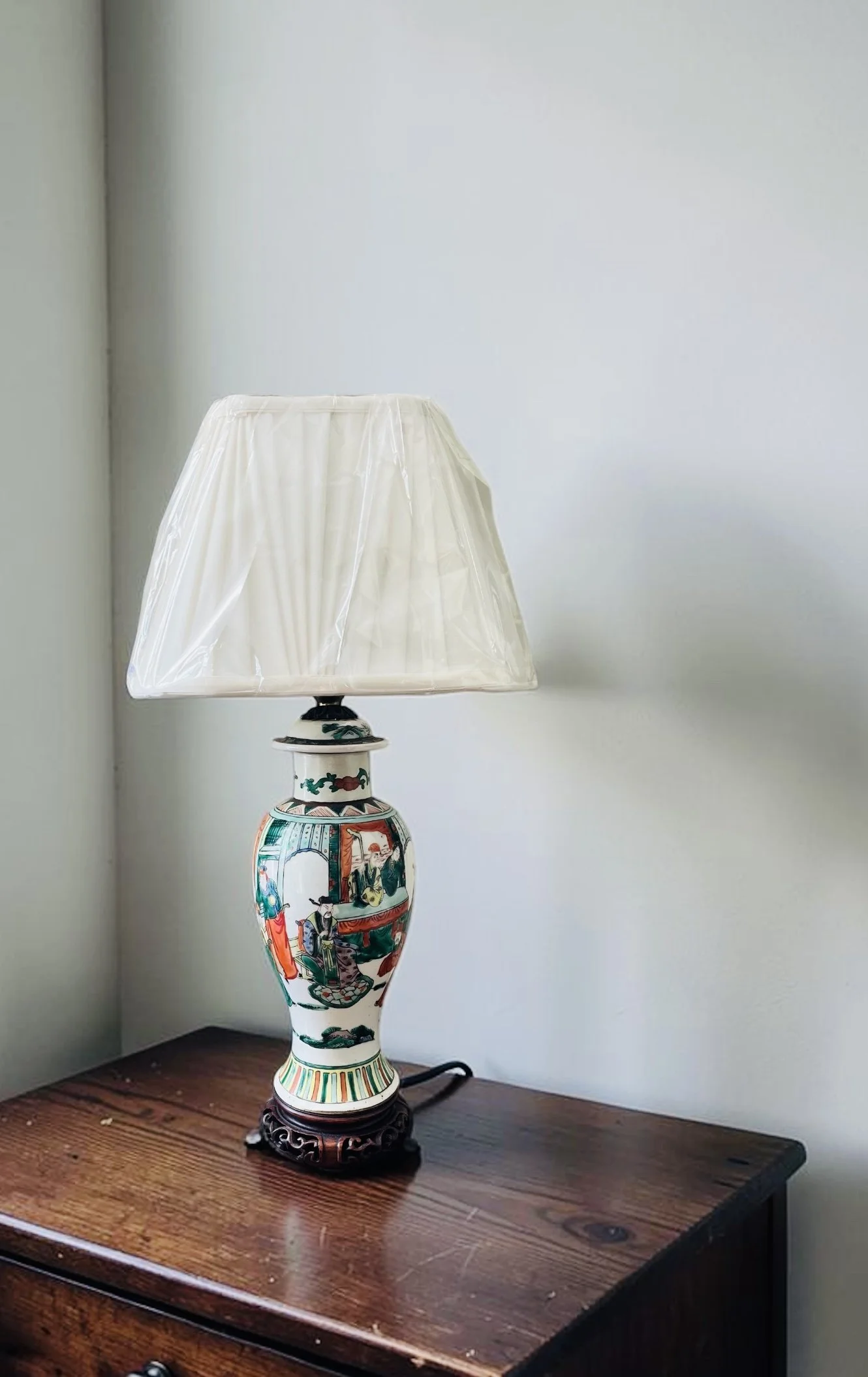 A Late 19th Century Chinese Famille Vert Coloured Lidded Vase converted as a lamp