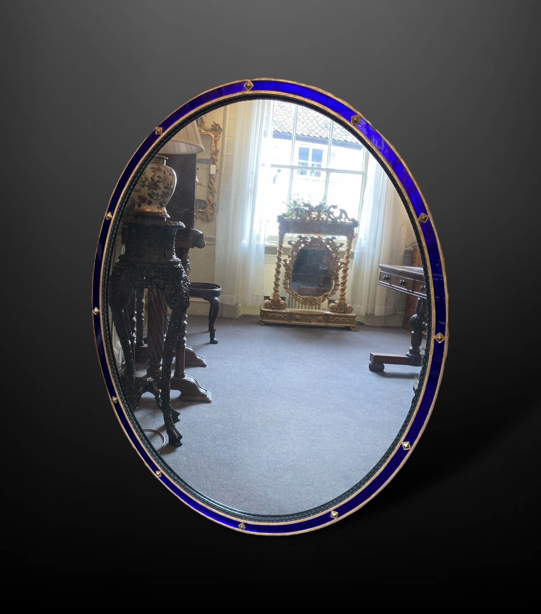 blue glass gilt oval mirror.JPG