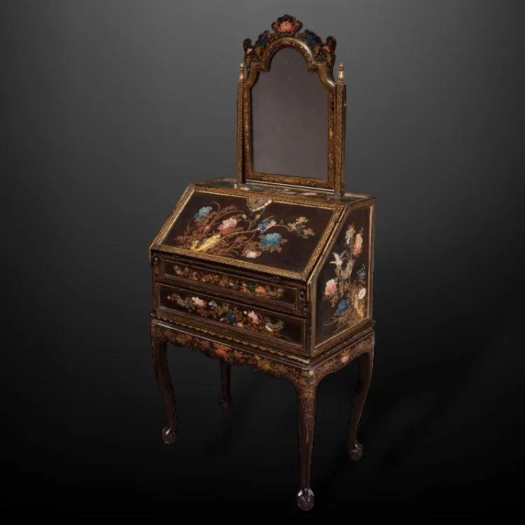 A rare mid 18th Century Chinese export lacquer bureau on stand.JPG
