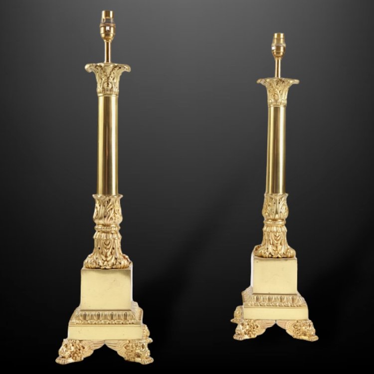 A pair of bronze oil lamps, Regency period, attributed to Bernard-Guillaume Carcel (1750-1818).JPG
