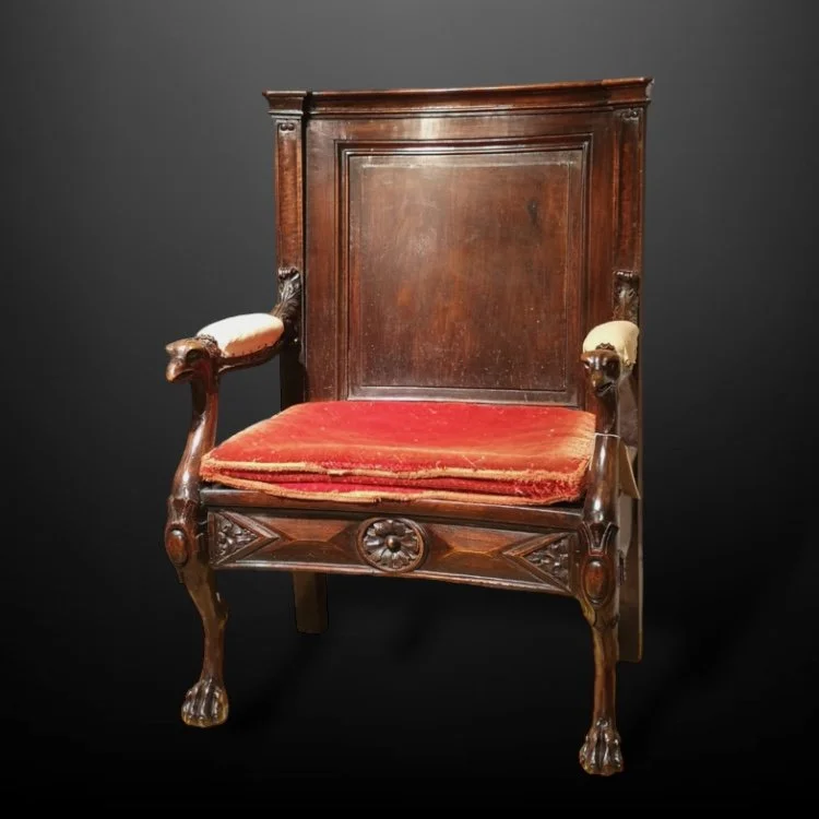 A 19th Century European Revival walnut throne chair.JPG