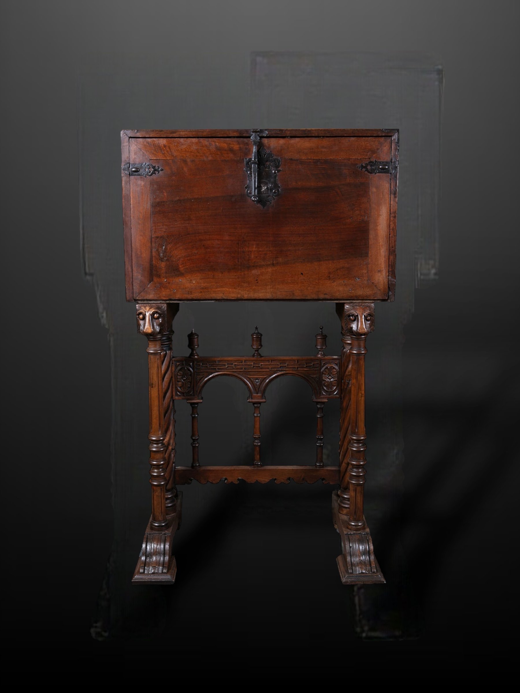 17th-Century Spanish Walnut Vargueno, Chest/Desk on stand