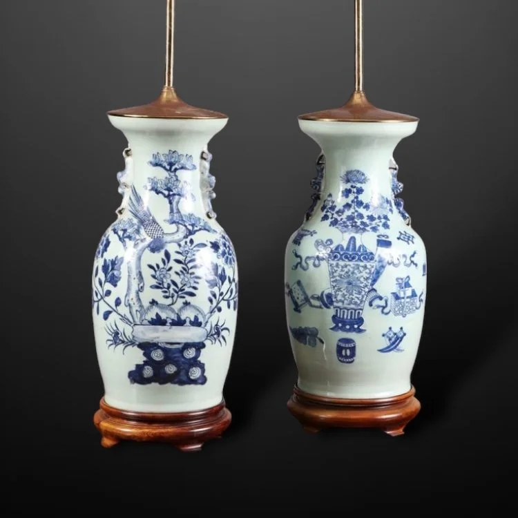 Chinese blue and white vases mounted as table lamps