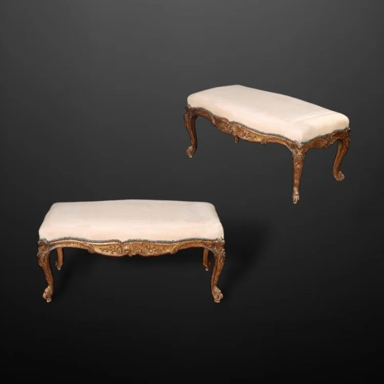 A pair of 19th C French stools/window seats/banquettes