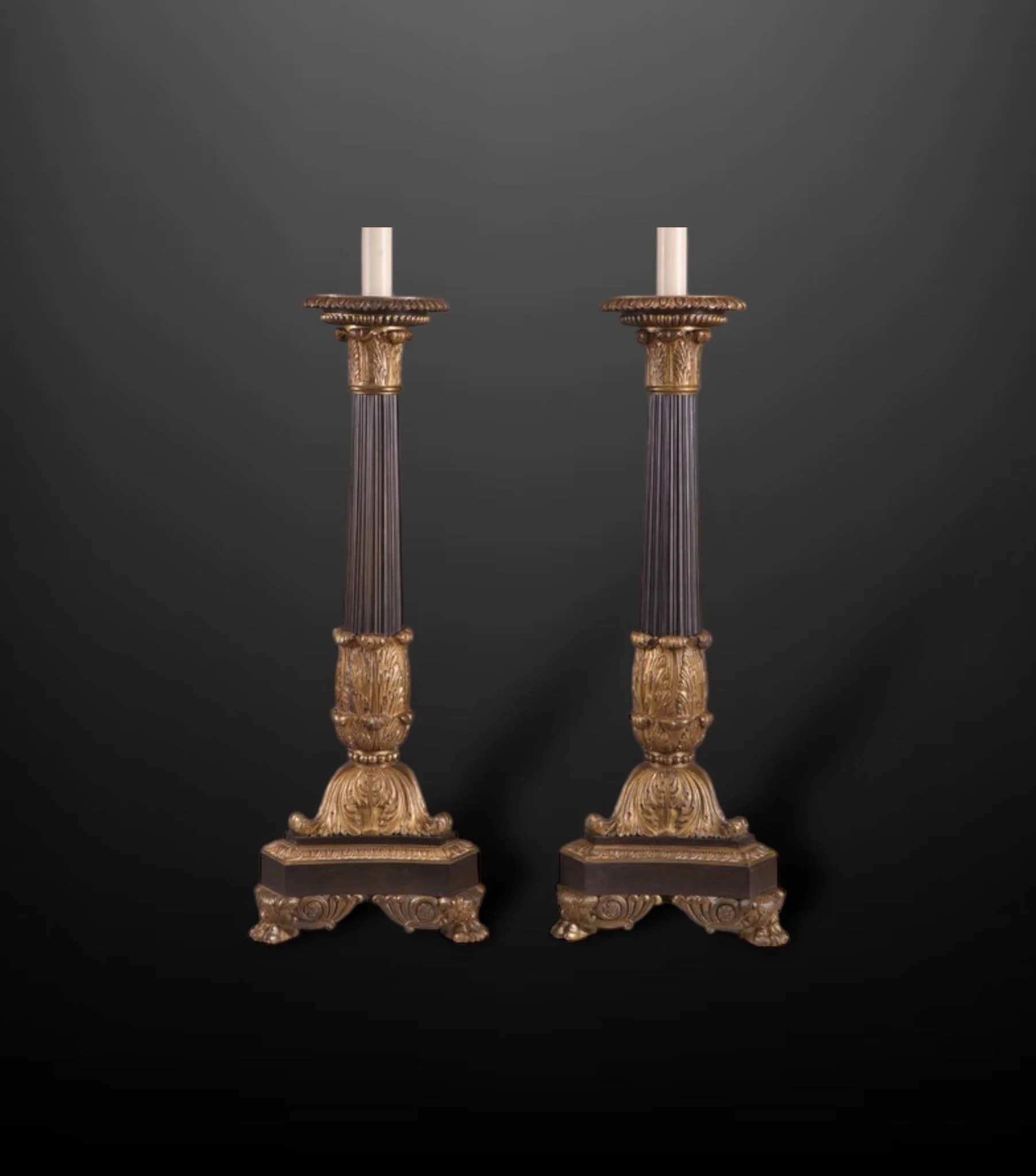 A pair of gilt bronze empire column 19th C table lamps.JPG